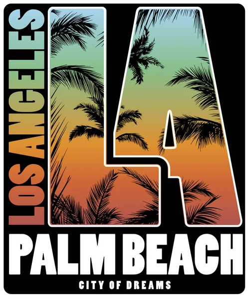 Los Angeles Palm Beach Shirt Projekt Plakatu — Wektor stockowy