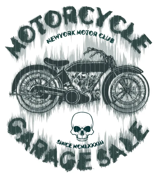 Tee Vintage Motorbike Race Hand Drawing Shirt Printing Badge Applique — Stock Vector
