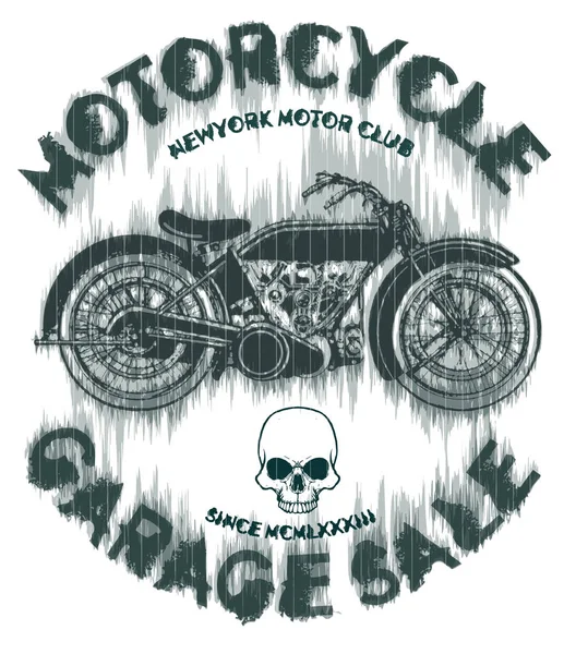 Camiseta Vintage Moto Carrera Jalá Dibujo Mano Jalá Camiseta Impresión — Archivo Imágenes Vectoriales