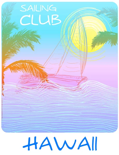 夏威夷帆船俱乐部三通海报 — 图库矢量图片