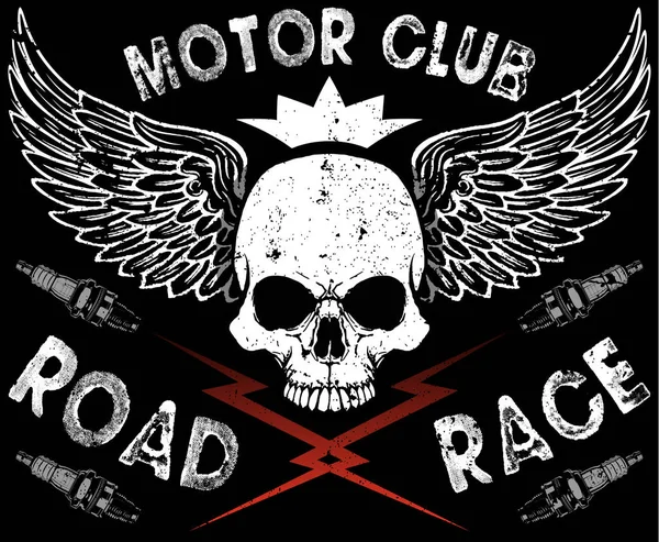 Motor Clube Crânio Tee — Vetor de Stock