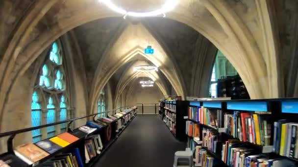 Salón Largo Librería Madera Vieja — Vídeo de stock