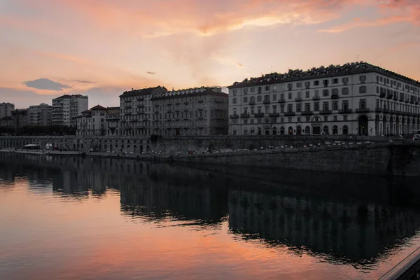 Goldsky Tramonto Torino Con Una Riflessione Sul — Foto Stock