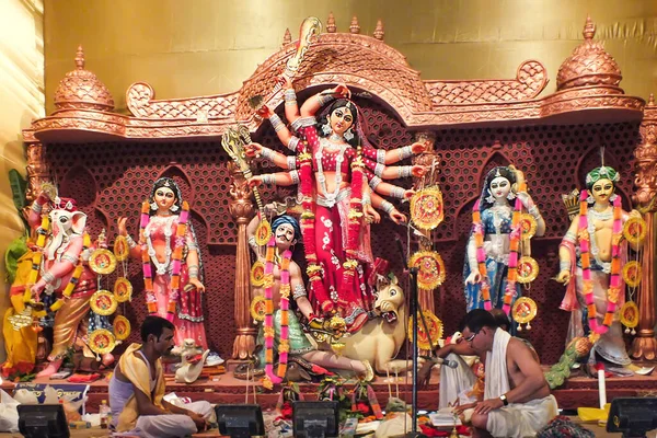 Puja Hinduskiej Bogini Durga Idol Stworzony Gliny — Zdjęcie stockowe