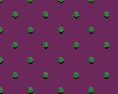 Mor arka planda izole edilmiş taze brokoli deseni.