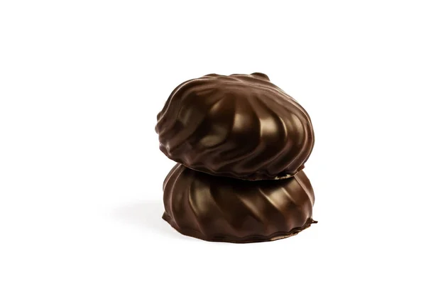 Marshmallow Cioccolato Brownie Cioccolato Piatto Bianco Isolato Marshmallow Nel Cioccolato — Foto Stock