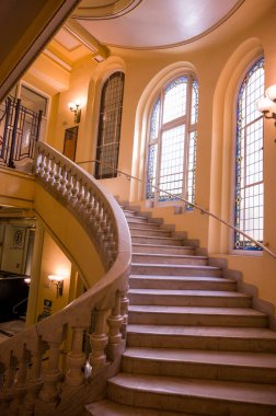 Beautifull stairs with coloured window with natural light