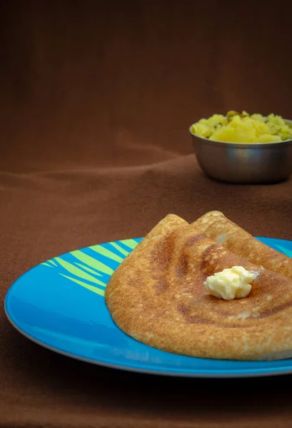 Dosa Especial Indiano Com Manteiga Para Pequeno Almoço Caseiro Saudável — Fotografia de Stock