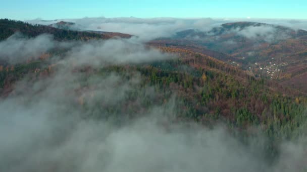 Drohnenaufnahmen Von Wolken Die Sich Tal Und Wald Südpolen Bilden — Stockvideo