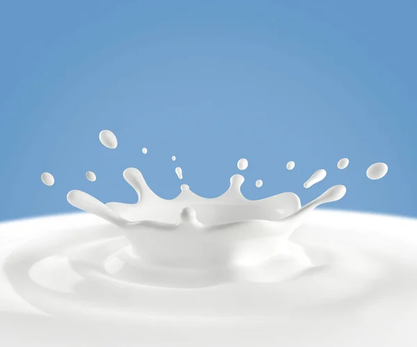 Mavi bir arka plan üzerinde süt fışkırmasını. 3D çizim