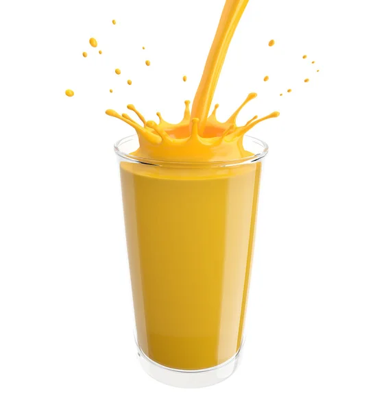 Orangensaft Ergießt Sich Ins Glas Isoliert Auf Weißem Hintergrund Illustration — Stockfoto