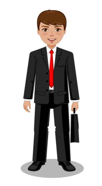 Bir evrak çantası siyah elbiseli iş adamı. Vektör çizim