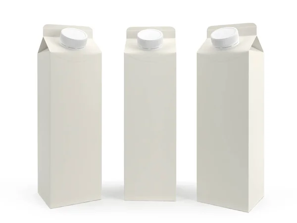 Förpackningar Mjölk Tre Sorter Isolerade Vit Bakgrund Render — Stockfoto