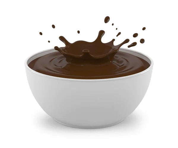 在一个白色的碗里飞溅巧克力 — 图库照片