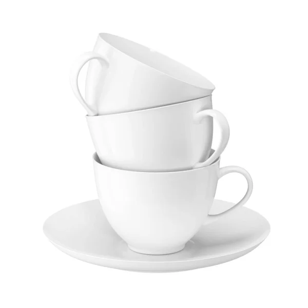 Une Tour Tasses Café Blanches Isolé Sur Fond Blanc Illustration — Photo