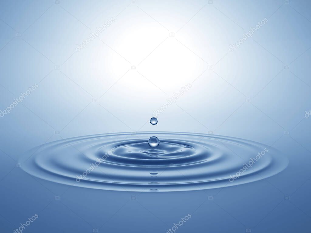 Water drop fell on the water surface. 3D illustration 