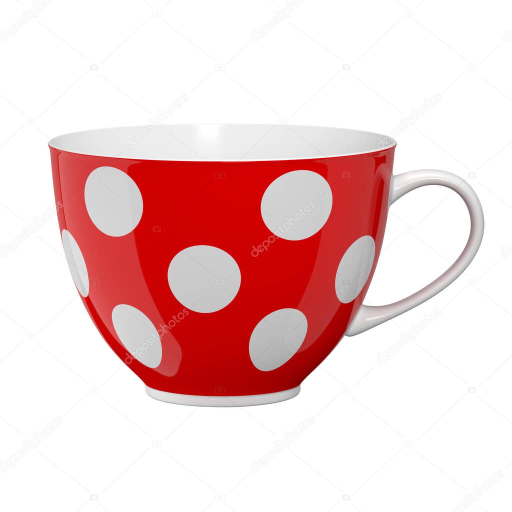Red cup with polka dots. Isolated on white background. 3D illustration