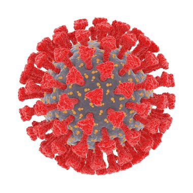 Coronavirus molekülü. Elektron mikroskobunda Coronavirus. Beyaz bir arka planda izole edilmiş. 3B illüstrasyon