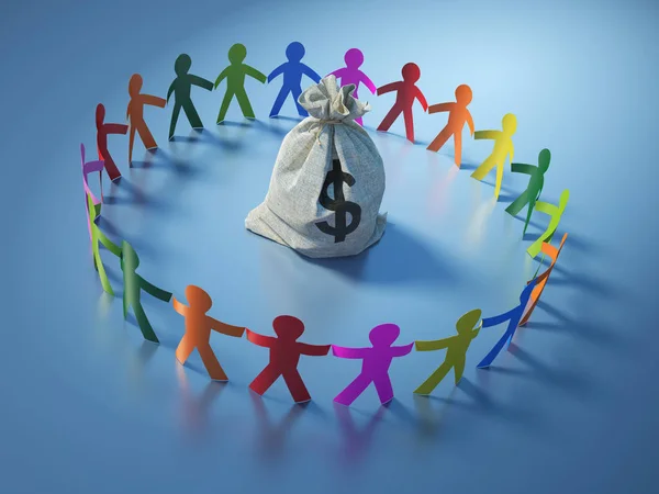 Teamwork Pictogram People with Dollar Money Bag - High Quality 3D Rendering