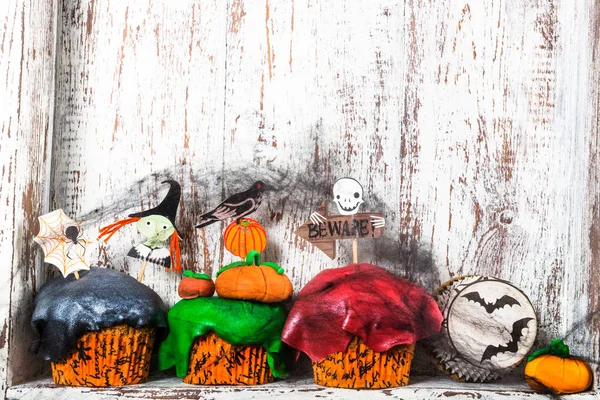 Zestaw Stół Obiad Halloween Przerażające Babeczki Pliki Cookie — Zdjęcie stockowe