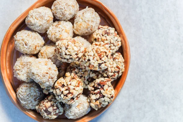 Lepku Free Vegan Lanýže Například Čokoláda Cherry Almond Kousnutí Kokosové — Stock fotografie