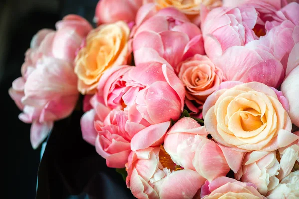 Bando Peónias Rosas Cor Rosa Conceito Cartão Cores Pastel Imagem — Fotografia de Stock