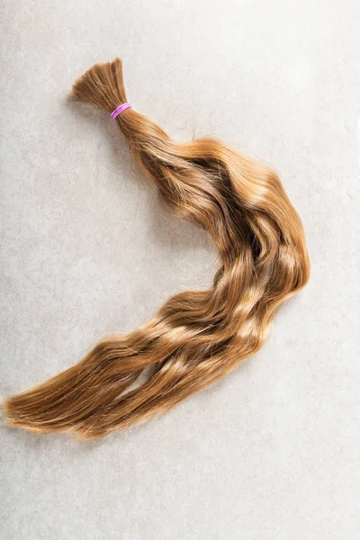 Cut beautiful long hair as donation for kids charity, which makes wigs for cancer patients, light background