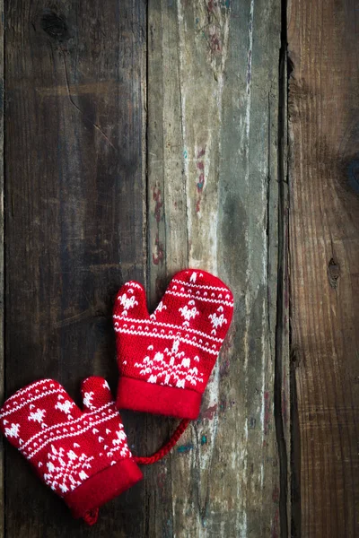 Christmas Red Knitted Mittens with Snowflake Motives