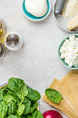 Vejetaryen ıspanak ve Ricotta lazanya için malzemeler 