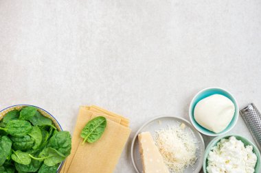 Vejetaryen ıspanak ve Ricotta lazanya için malzemeler 