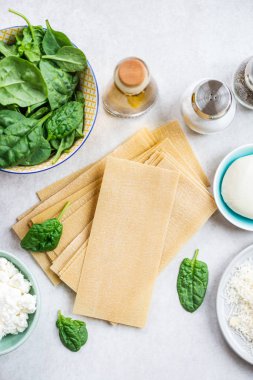 Vejetaryen ıspanak ve Ricotta lazanya için malzemeler 