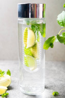 İnfüzyon su kireç ve nane özel şişe ile. Sağlıklı beslenme diyet kavramı