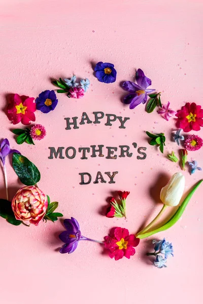 그들 주위 다른 봄 꽃과 함께 행복 한 어머니날 편지 — 스톡 사진