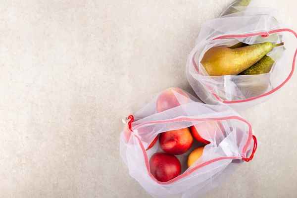 Textile Bags with Fruits and Vegetables — Stock Photo, Image