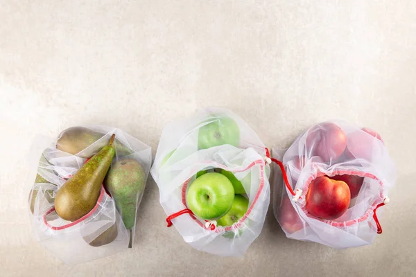 Textile Bags with Fruits and Vegetables — Stock Photo, Image