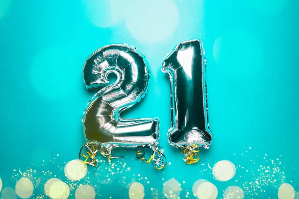 Zilveren nummerballonnen 21 — Stockfoto