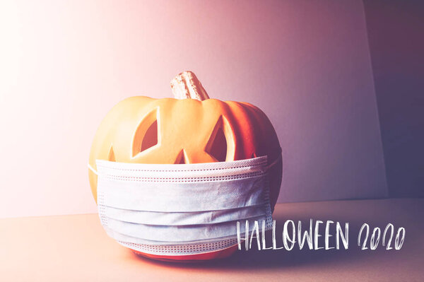 Halloween Jack o Lantern in medical mask