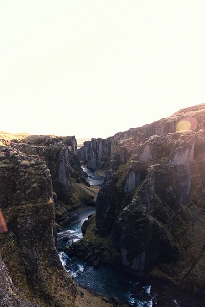 Solnedgång Ravinen Botten Vilken Det Finns Flod Island — Stockfoto