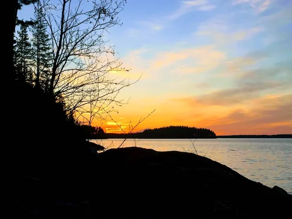 Tramonto Sul Lago Settentrionale Russia — Foto Stock