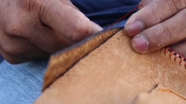 Close Stitching Leather Bag — Stock Video