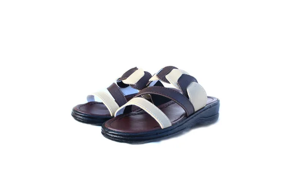 Leather Sandals Isolated White — Stock Photo, Image