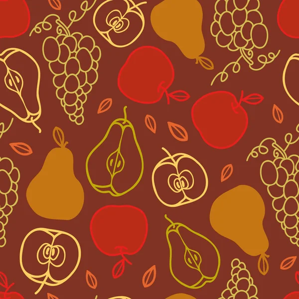 Vector otoño frutas línea arte patrón repetición fondo. — Vector de stock