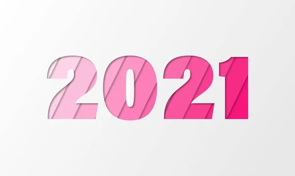 2021 Papír Stílusban Papírvágás Effektussal Boldog Évet Banner Rózsaszín Színekben — Stock Fotó
