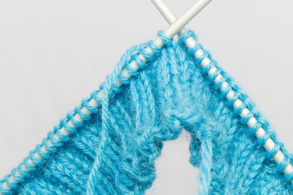 Knitting Blue Wool Aluminium Needles — Stock Photo, Image