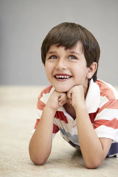 Smiling Boy Floor Looking — Stok Foto