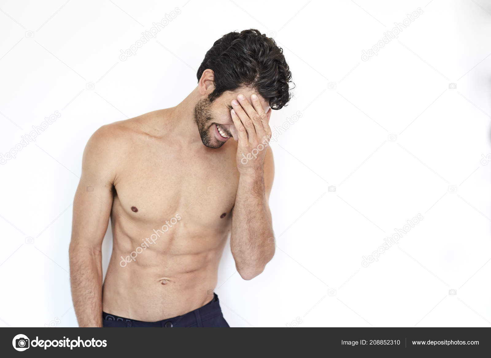 Good Looking Shirtless Guy Laughing Stock Photo C Sanneberg