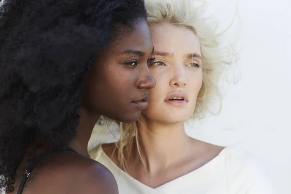 Красиві Чорно Білі Дівчата Щоки Щоку — стокове фото