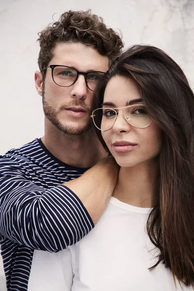 Eyeglasses Couple Posing Camera Portrait — Stock Photo, Image
