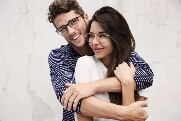 Happy Couple Smiling Glasses Portrait — Stock Photo, Image