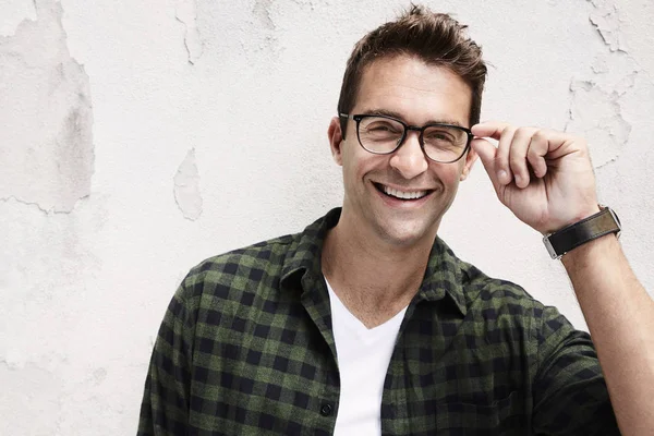 Chico Sonriente Gafas Camisa Cuadros — Foto de Stock